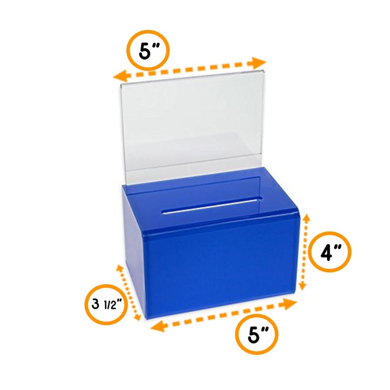 SourceOne Source One Small 5-Inch Wide Deluxe Oblong Donation Box with Ad Frame & Free Lock (Blue) - Image 2
